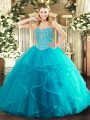 Glittering Sleeveless Lace Up Floor Length Beading and Ruffles Quinceanera Gown