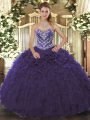 Delicate Purple Lace Up Sweetheart Beading and Ruffled Layers Quinceanera Dress Tulle Sleeveless