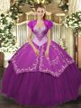 Sweetheart Sleeveless Satin and Tulle 15th Birthday Dress Beading and Embroidery Lace Up