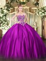 Fuchsia Sleeveless Satin Lace Up Vestidos de Quinceanera for Military Ball and Sweet 16 and Quinceanera