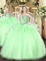 Floor Length Apple Green 15th Birthday Dress Sweetheart Sleeveless Lace Up
