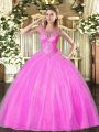 Decent Floor Length Ball Gowns Sleeveless Lilac Quinceanera Gowns Lace Up