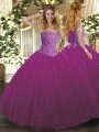 Decent Fuchsia Sleeveless Beading Floor Length 15th Birthday Dress