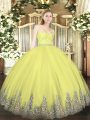 Custom Fit Yellow Mermaid Tulle Sweetheart Sleeveless Beading and Lace and Appliques Floor Length Zipper Quinceanera Dress