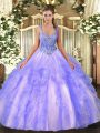 Comfortable Lavender Sweet 16 Quinceanera Dress Military Ball and Sweet 16 and Quinceanera with Beading and Ruffles Straps Sleeveless Lace Up