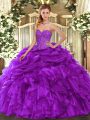 Floor Length Ball Gowns Sleeveless Purple 15 Quinceanera Dress Lace Up