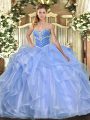 Glorious Blue Organza Lace Up Sweet 16 Quinceanera Dress Sleeveless Floor Length Beading and Ruffles