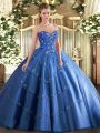 Sleeveless Lace Up Floor Length Appliques and Embroidery Ball Gown Prom Dress