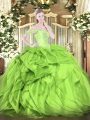 Sleeveless Floor Length Beading and Ruffles Lace Up Quince Ball Gowns with