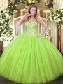 Fabulous Sleeveless Floor Length Appliques Lace Up Quinceanera Dress with Yellow Green