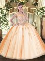 Scoop Sleeveless Tulle Quinceanera Dress Beading and Appliques Zipper