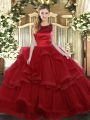 Vintage Wine Red Sleeveless Tulle Lace Up Vestidos de Quinceanera for Military Ball and Sweet 16 and Quinceanera