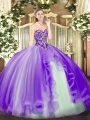 Pretty Sweetheart Sleeveless Lace Up Sweet 16 Quinceanera Dress Lavender Tulle