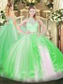 Custom Designed Green Scoop Neckline Lace and Ruffles Sweet 16 Dress Sleeveless Zipper