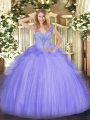 Perfect Tulle V-neck Sleeveless Lace Up Beading Ball Gown Prom Dress in Lavender