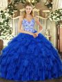 Fantastic Floor Length Royal Blue Sweet 16 Dresses Straps Sleeveless Lace Up