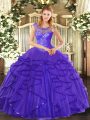 Enchanting Blue Sweet 16 Dress Sweet 16 and Quinceanera with Beading and Ruffles Scoop Sleeveless Lace Up