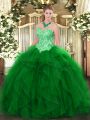 Sophisticated Ball Gowns Quinceanera Dresses Green Sweetheart Organza Sleeveless Floor Length Lace Up