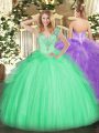 Decent V-neck Sleeveless Lace Up Quinceanera Dresses Apple Green Tulle