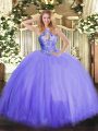 Beautiful Tulle Halter Top Sleeveless Lace Up Beading Sweet 16 Dresses in Lavender