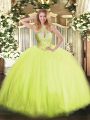 Most Popular Yellow Green Halter Top Lace Up Beading Sweet 16 Dress Sleeveless