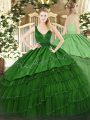 Dark Green Sleeveless Organza and Taffeta Zipper 15 Quinceanera Dress for Military Ball and Sweet 16 and Quinceanera
