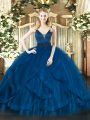 Ball Gowns Quinceanera Dress Royal Blue Straps Tulle Sleeveless Floor Length Zipper