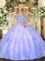 Beautiful Floor Length Lace Up Quinceanera Dresses Lavender for Sweet 16 and Quinceanera with Beading and Ruffles