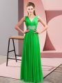 Hot Sale V-neck Sleeveless Prom Evening Gown Floor Length Beading and Ruching Green Chiffon