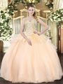 Hot Selling Champagne Organza Lace Up Sweetheart Sleeveless Floor Length Quinceanera Gown Beading