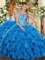 Gorgeous Scoop Sleeveless Organza Ball Gown Prom Dress Beading and Ruffles Lace Up