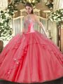 High End Coral Red Sweetheart Lace Up Beading and Ruffles Sweet 16 Quinceanera Dress Sleeveless