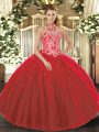 Spectacular Sleeveless Lace Up Floor Length Embroidery Quince Ball Gowns