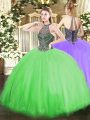 Ball Gowns Ball Gown Prom Dress Halter Top Tulle Sleeveless Floor Length Lace Up