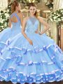 Sleeveless Lace Up Floor Length Beading and Ruffled Layers Sweet 16 Dresses