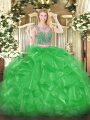 Amazing Green Organza Lace Up Vestidos de Quinceanera Sleeveless Floor Length Beading and Ruffles