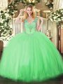 Dynamic V-neck Sleeveless Lace Up Quince Ball Gowns Apple Green Tulle