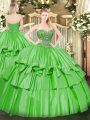 Ball Gowns Sweetheart Sleeveless Organza and Taffeta Floor Length Lace Up Beading and Ruffled Layers Sweet 16 Dresses