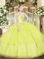 Comfortable Ball Gowns Quinceanera Gowns Yellow Off The Shoulder Organza Sleeveless Floor Length Lace Up