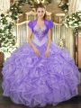 Customized Organza Sweetheart Sleeveless Lace Up Beading and Ruffles Quinceanera Gown in Lavender