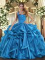 Baby Blue Sleeveless Organza Lace Up Ball Gown Prom Dress for Military Ball and Sweet 16 and Quinceanera