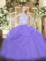 Decent Two Pieces Ball Gown Prom Dress Lavender Scoop Tulle Sleeveless Floor Length Zipper
