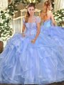 Beautiful Floor Length Ball Gowns Sleeveless Light Blue Quince Ball Gowns Lace Up