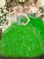 Green Lace Up Strapless Beading and Ruffles Vestidos de Quinceanera Organza Sleeveless
