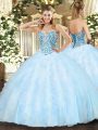 Wonderful Light Blue Lace Up Sweetheart Beading and Ruffles Vestidos de Quinceanera Tulle Sleeveless