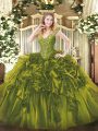 Adorable Floor Length Ball Gowns Sleeveless Olive Green 15th Birthday Dress Lace Up