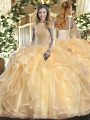 Adorable Champagne Organza Lace Up Sweet 16 Quinceanera Dress Sleeveless Floor Length Beading and Ruffles