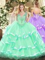 High Class Apple Green V-neck Neckline Beading Quinceanera Gowns Sleeveless Lace Up