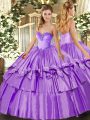 Lavender Organza and Taffeta Lace Up Quinceanera Gown Sleeveless Floor Length Ruffled Layers