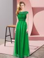 High Quality Dark Green Zipper Prom Dress Lace Sleeveless Floor Length